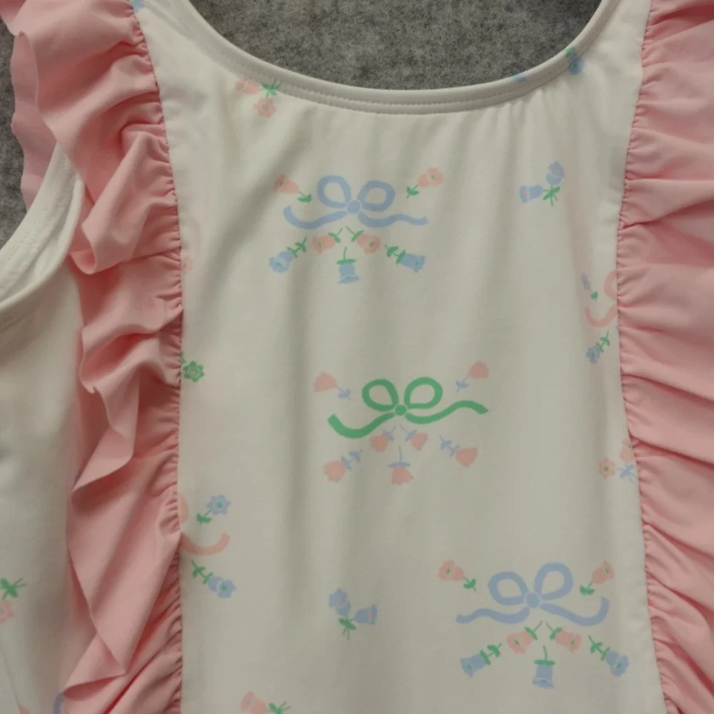 Grandmillennial One Piece Swimsuit BEAUFORT BONNET Co Girls 8 Pastel Bow Ruffle